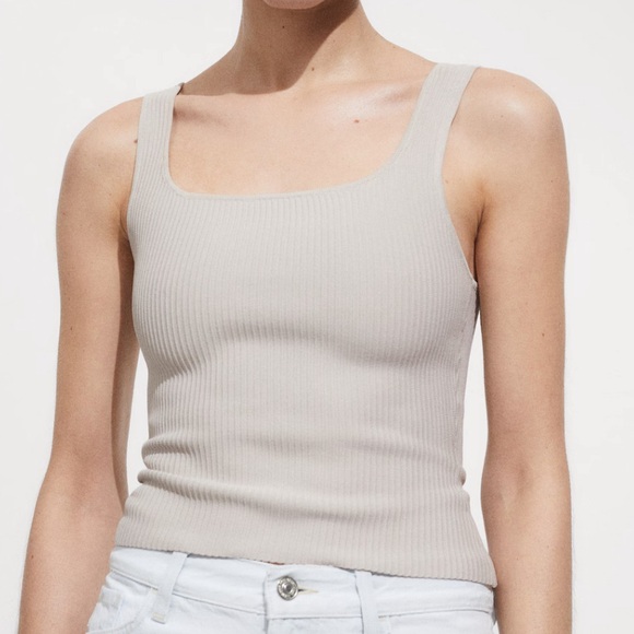 Mango Ribbed Tank Top - Light Gray - Picture 2 of 4